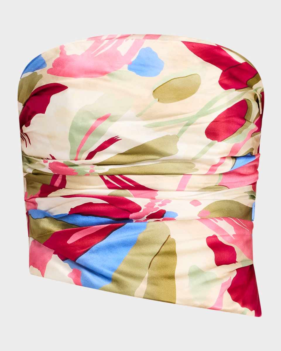Krisha Strapless Floral Silk Top